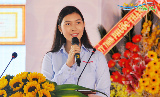 Uỷ viên Hội đồng quản trị Tập đoàn Alphanam Nguyễn Ngọc Mỹ phát biểu tại lễ công bố dự án